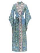 Matchesfashion.com D'ascoli - Bodrum Floral Print Silk Faille Maxi Dress - Womens - Blue Multi