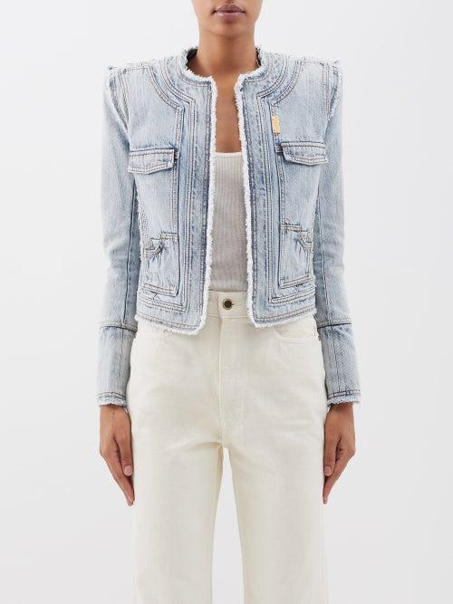 Balmain - Collarless Denim Jacket - Womens - Light Denim