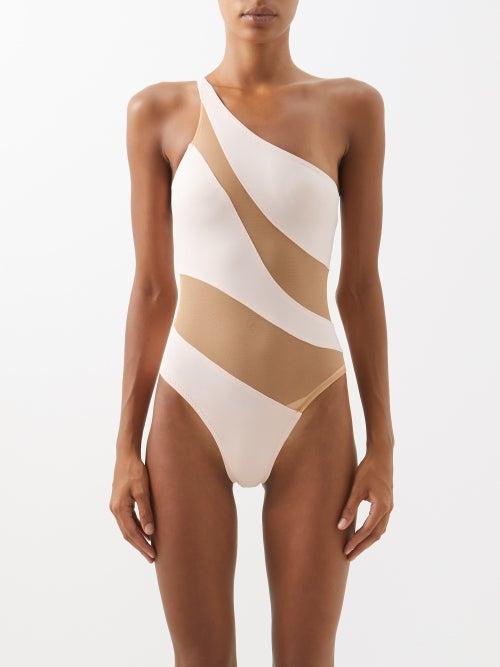Norma Kamali - Snake Mesh Mio One-shoulder Swimsuit - Womens - Light Pink