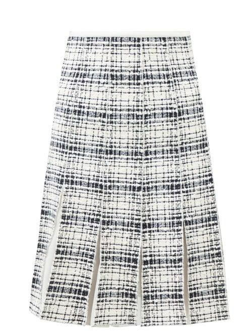 Giambattista Valli - Box-pleated Chiffon And Tweed Mini Skirt - Womens - Black White