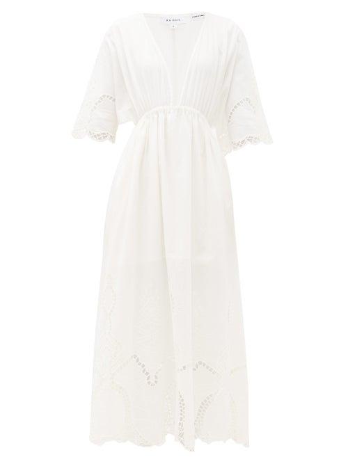 Matchesfashion.com Rhode - Liam Plunge-neck Broderie-anglaise Cotton Dress - Womens - White
