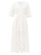 Matchesfashion.com Rhode - Liam Plunge-neck Broderie-anglaise Cotton Dress - Womens - White
