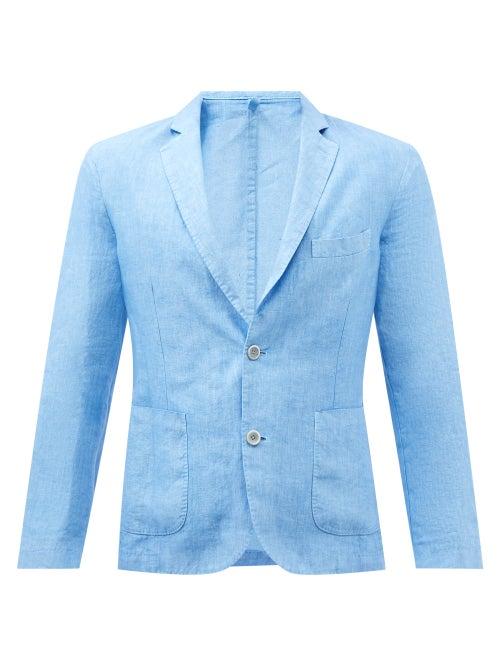 120 Lino 120% Lino - Single-breasted Linen Jacket - Mens - Light Blue