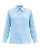 Matchesfashion.com Gucci - Matte Silk-crepe Blouse - Womens - Blue