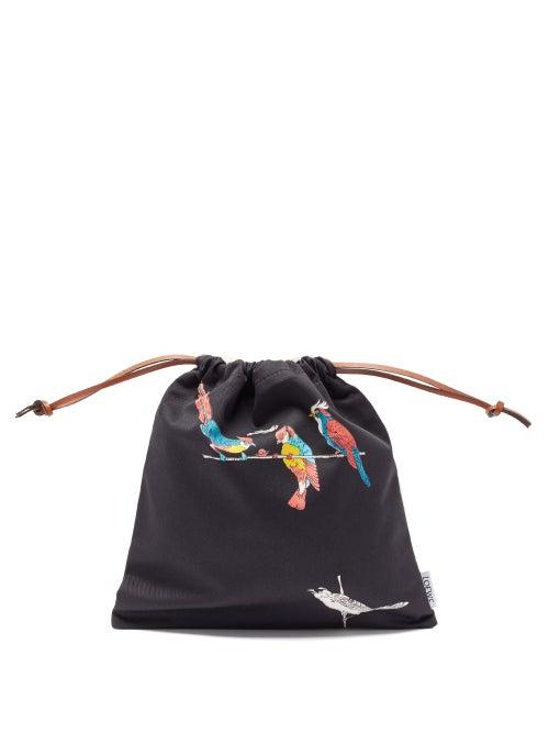 Matchesfashion.com Loewe Paula's Ibiza - Parrot-print Cotton-twill Drawstring Pouch - Womens - Black Multi
