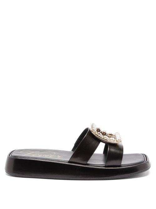 Matchesfashion.com Roger Vivier - Crystal-buckle Leather Slides - Womens - Black