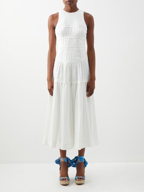 Aje - Tidal Panelled-bodice Linen-blend Voile Dress - Womens - Ivory