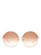 Matchesfashion.com Linda Farrow - Annie Round Rose Gold Plated Titanium Sunglasses - Womens - Brown