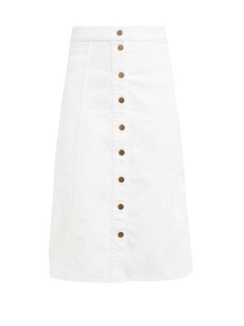 Matchesfashion.com M.i.h Jeans - Panton High Waisted Denim Midi Skirt - Womens - White