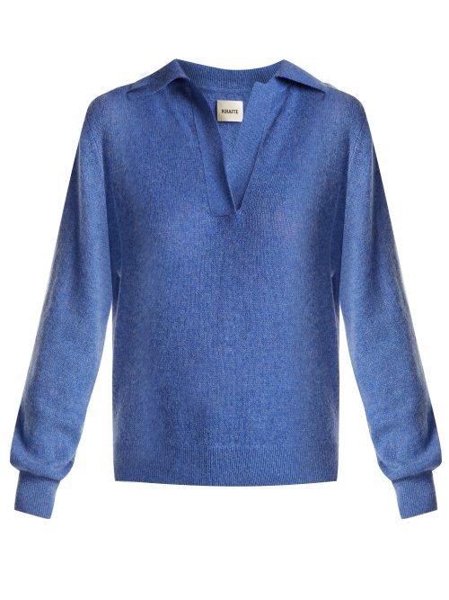 Matchesfashion.com Khaite - Jo Cashmere Blend Polo Sweater - Womens - Blue
