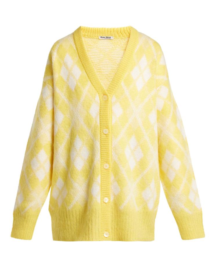Miu Miu Oversized Argyle Mohair-blend Cardigan