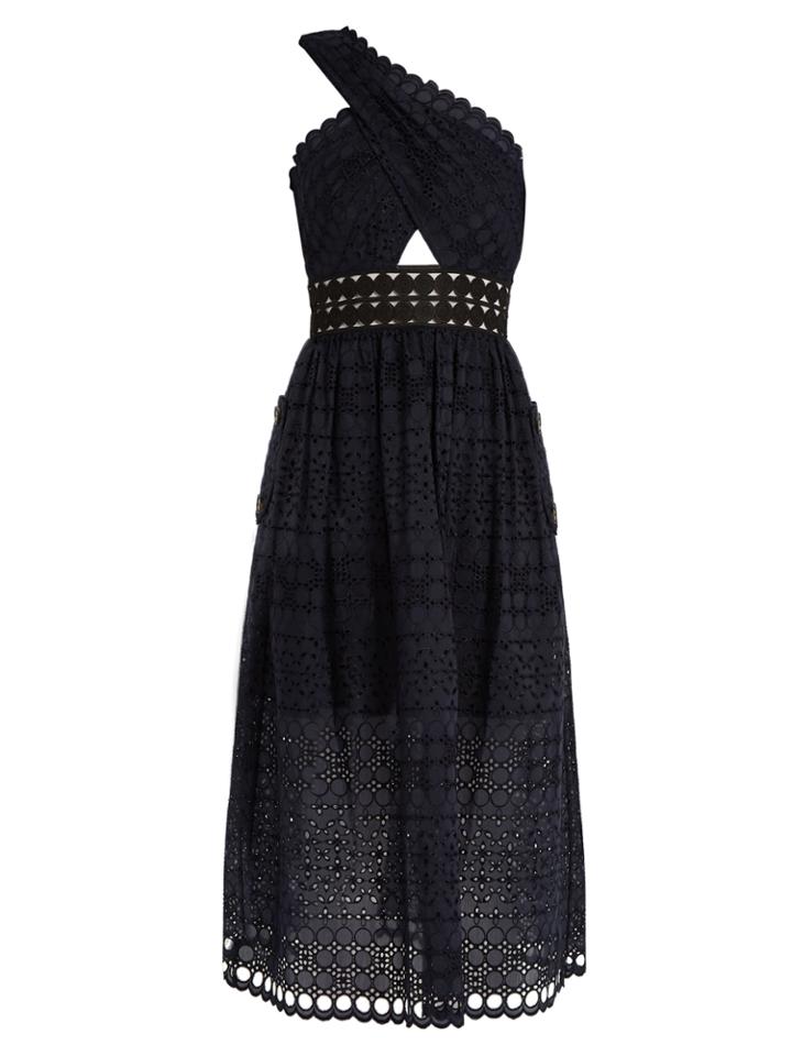 Self-portrait One-shoulder Broderie-anglaise Midi Dress