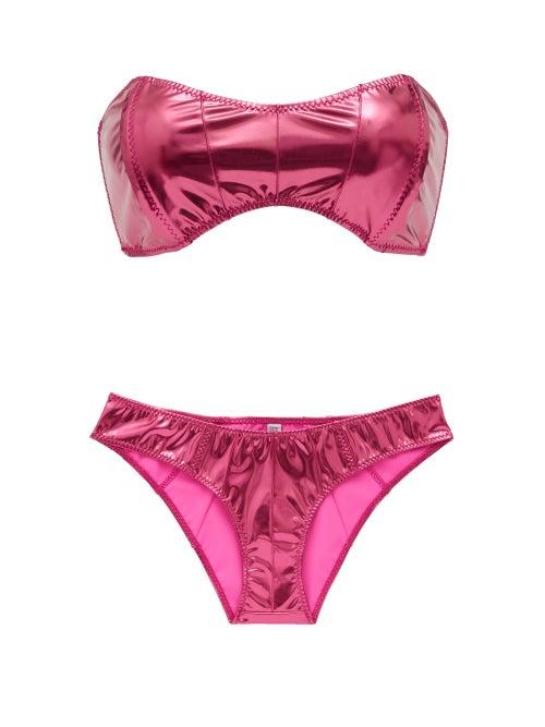 Matchesfashion.com Lisa Marie Fernandez - Natalie Bandeau Metallic-jersey Bikini - Womens - Pink