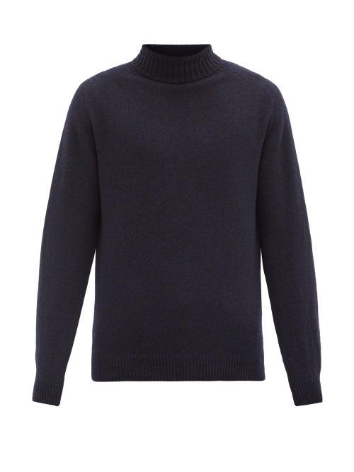 Matchesfashion.com Sunspel - Roll-neck Lambswool Sweater - Mens - Dark Navy
