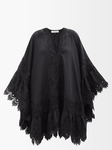 Fil De Vie - Emily Embroidered-voile Mini Kaftan - Womens - Black