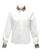 Matchesfashion.com Dolce & Gabbana - Sequinned Collar Poplin Shirt - Womens - White Multi