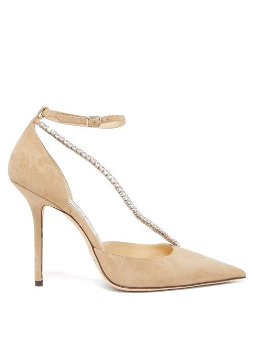 Matchesfashion.com Jimmy Choo - Talika 100 Crystal-embellished Suede Pumps - Womens - Nude