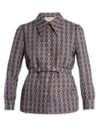 Matchesfashion.com Gucci - Point Collar Belted Linen Blend Jacquard Shirt - Womens - Blue