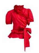 Matchesfashion.com Alexachung - Ruffle Trimmed Cotton Poplin Wrap Top - Womens - Red