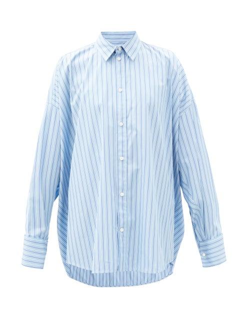 Matchesfashion.com Balenciaga - Oversized Striped Cotton-poplin Shirt - Womens - Light Blue