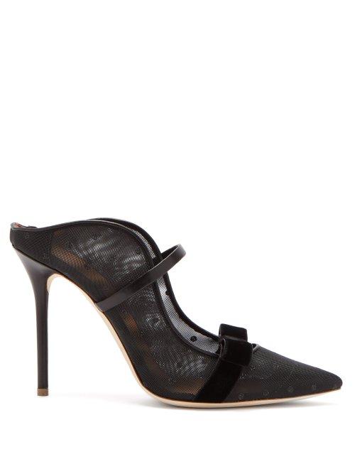 Matchesfashion.com Malone Souliers By Roy Luwolt - Marguerite Velvet Bow Mesh Mules - Womens - Black