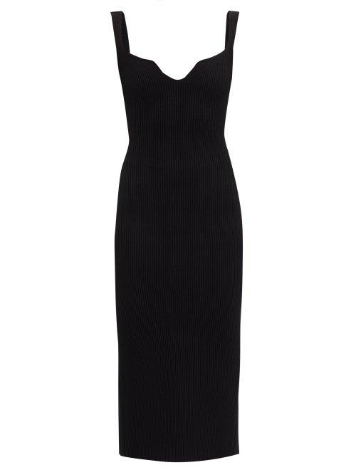 Matchesfashion.com Khaite - Nina Notched-neck Ribbed-knit Midi Dress - Womens - Black