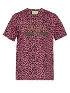 Matchesfashion.com Gucci - Leopard Print Logo Cotton T Shirt - Mens - Pink