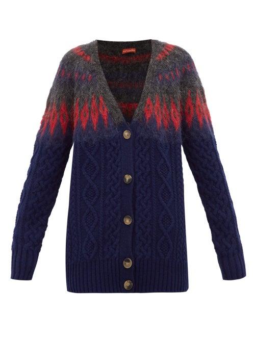 Matchesfashion.com Altuzarra - Sita Fair Isle Wool Blend Cable Knit Cardigan - Womens - Blue Multi