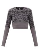 Matchesfashion.com Adidas By Stella Mccartney - Truepurpose Leopard-jacquard Tech-knit Crop Top - Womens - Animal