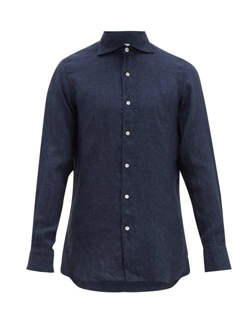 Matchesfashion.com Finamore 1925 - Gaeta Tailored Slubbed Linen Chambray Shirt - Mens - Indigo