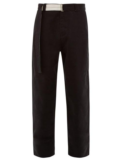 Matchesfashion.com Rochas - Belted Brushed Cotton Tailored Trousers - Mens - Black