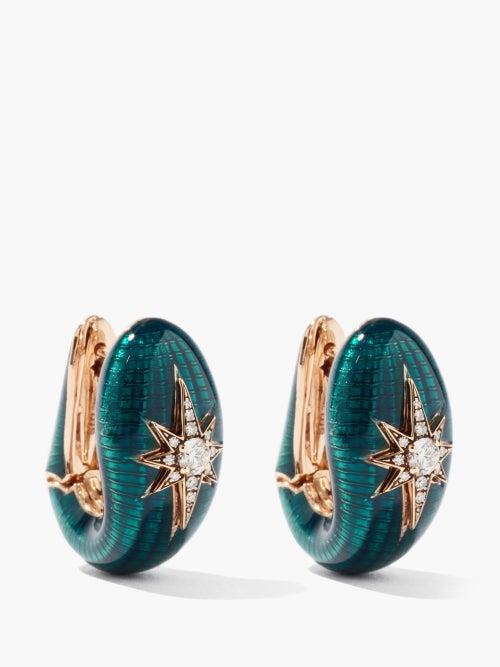 Selim Mouzannar - Aida Diamond, Enamel & 18kt Rose Gold Earrings - Womens - Green Gold
