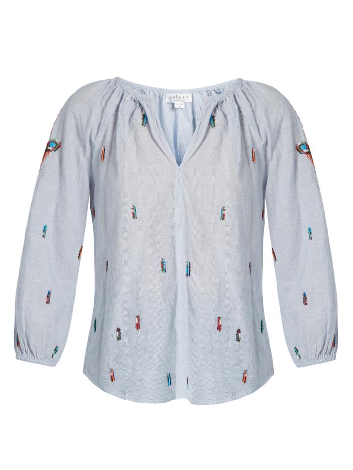 Velvet By Graham & Spencer Shailene Embroidered Striped Cotton Top