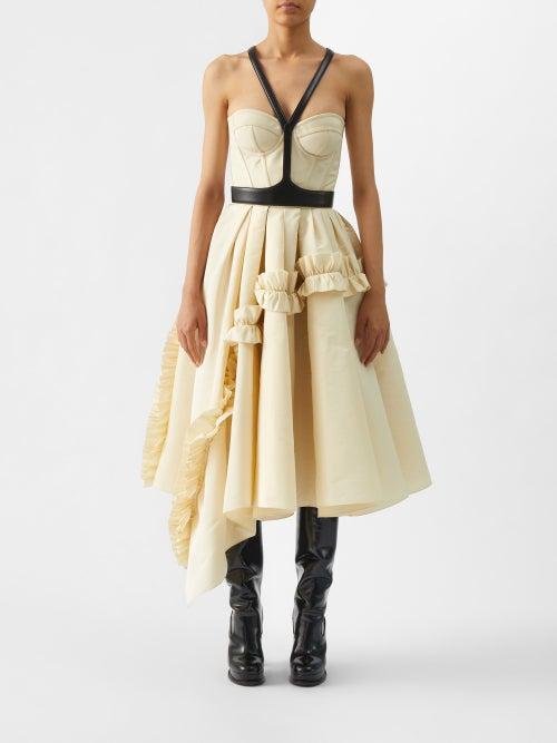 Alexander Mcqueen - Asymmetric-hem Ruffled Midi Dress - Womens - Cream