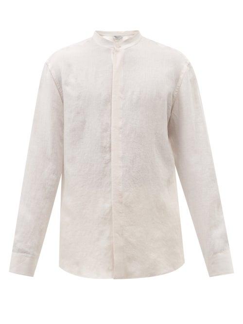 Gabriela Hearst - Ollie Band-collar Linen-flannel Shirt - Mens - Light Pink
