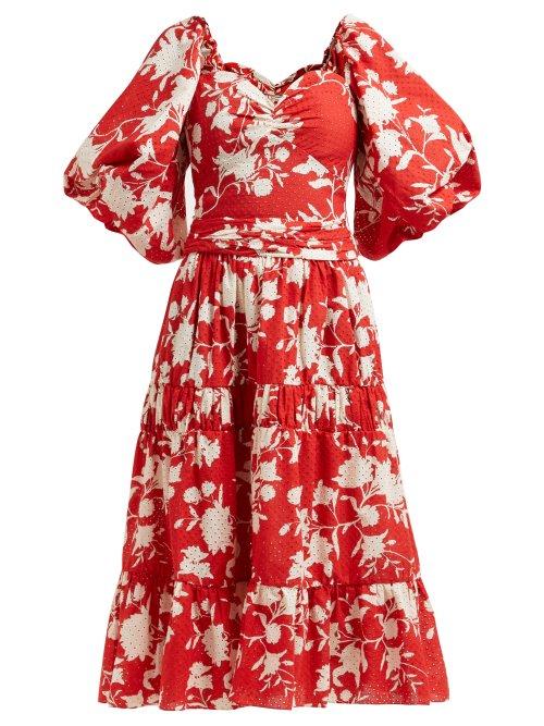 Matchesfashion.com Johanna Ortiz - Beautiful Chaos Tiered Floral Print Cotton Dress - Womens - Red Multi