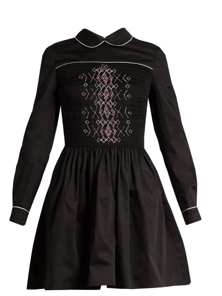 Miu Miu Smocked-front Cotton Mini Dress