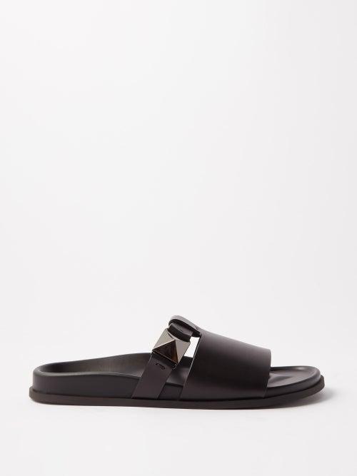 Valentino Garavani - Roman Stud Leather Slides - Mens - Black