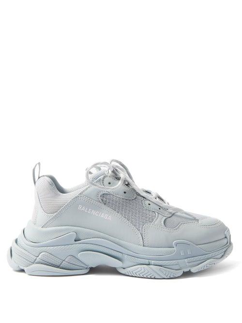 Balenciaga - Triple S Faux-leather Trainers - Mens - Light Blue