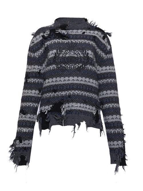 Balenciaga - Logo-embroidered Distressed Fair-isle Sweater - Womens - Multi