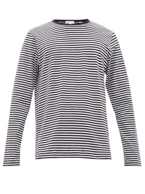 Matchesfashion.com Sunspel - Breton Striped Cotton Jersey Long Sleeved T Shirt - Mens - Navy White