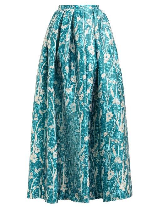 Matchesfashion.com Rochas - High Rise Floral Brocade Maxi Skirt - Womens - Blue Multi