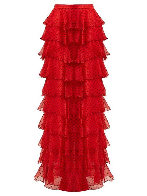 Matchesfashion.com Rodarte - High Rise Tiered Silk Chiffon Skirt - Womens - Black Red