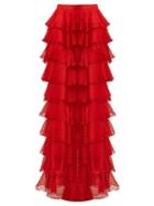 Matchesfashion.com Rodarte - High Rise Tiered Silk Chiffon Skirt - Womens - Black Red