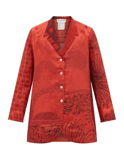 Matchesfashion.com Marine Serre - Floral-print Upcycled-scarf Silk Shirt - Mens - Red