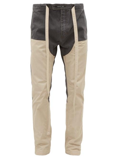 Matchesfashion.com Fear Of God - Drawstring Panelled Cotton Canvas Trousers - Mens - Grey Cream