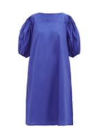 Matchesfashion.com Merlette - Aster Puff-sleeved Cotton-poplin Dress - Womens - Blue