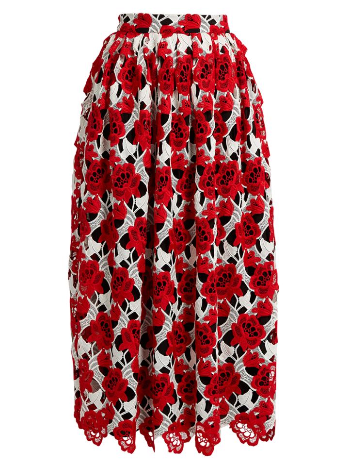 House Of Holland Floral-lace Midi Skirt