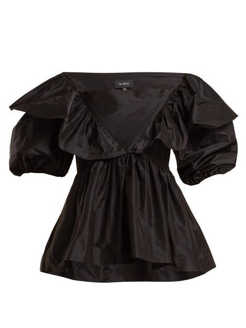 Matchesfashion.com Isa Arfen - Victoria Square Boat Neck Silk Taffeta Top - Womens - Black