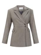 Matchesfashion.com Ganni - Belted Heathered-sharkskin Suit Jacket - Womens - Grey